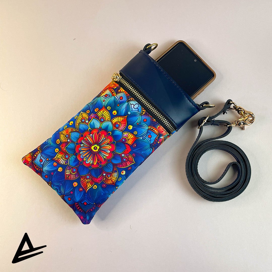 Geometric Flowery crossbody mobile pouch with mandala floral pattern in bold colors – Artrustick